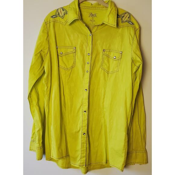 Rock 47 Wrangler Womens XL Western Shirt Rhinestone Studded Snap Long Sleeved - Picture 1 of 12
